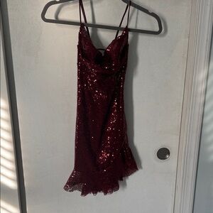 Lucy in the Sky Burgundy Asymmetrical Sequin Dress